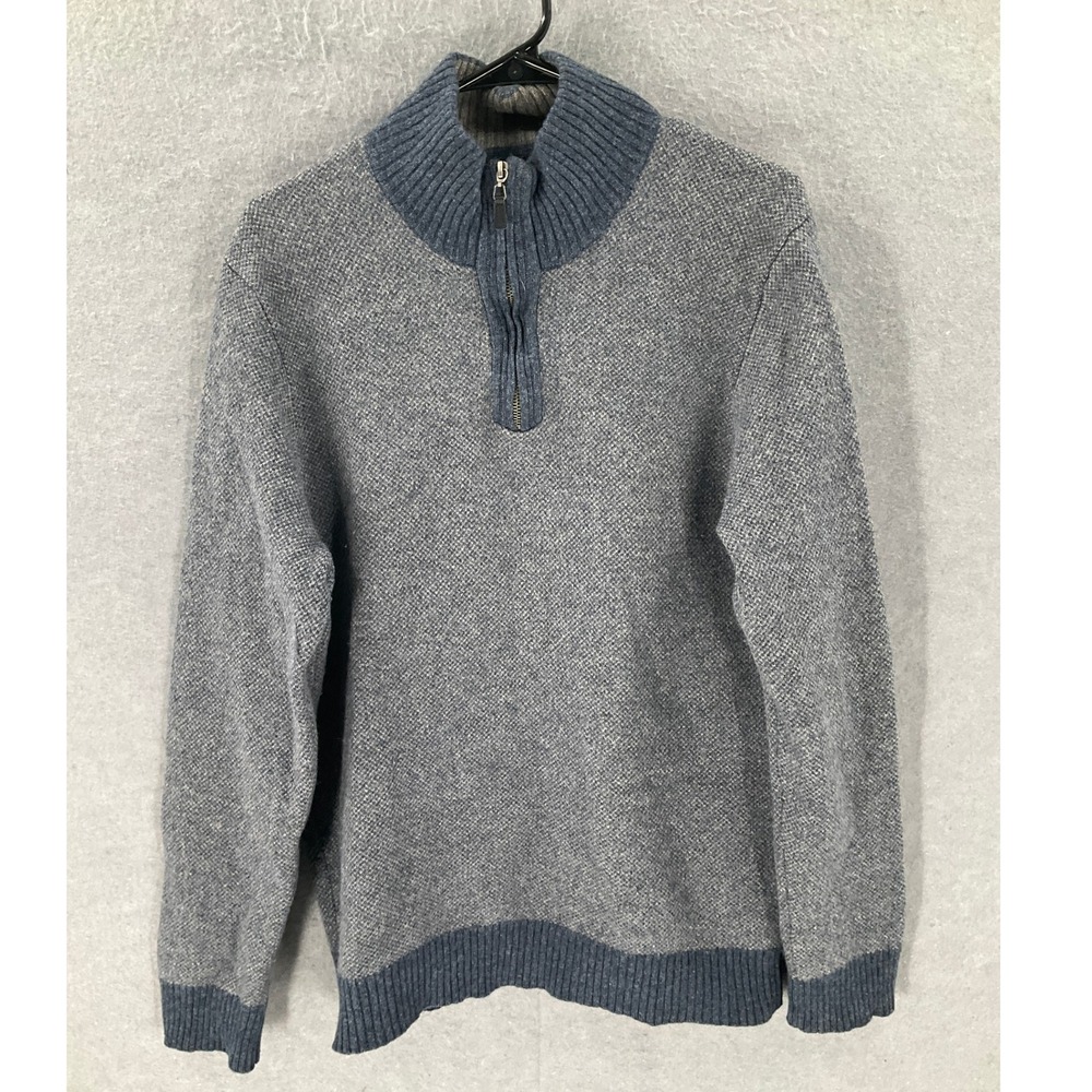 Pronto Uomo Mens Wool 1/4 Zip Pullover Sweater Ribbed Collar Gray‎ Sz L